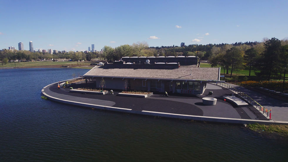 Eastern view of William Hawrelak Park Pavilion.