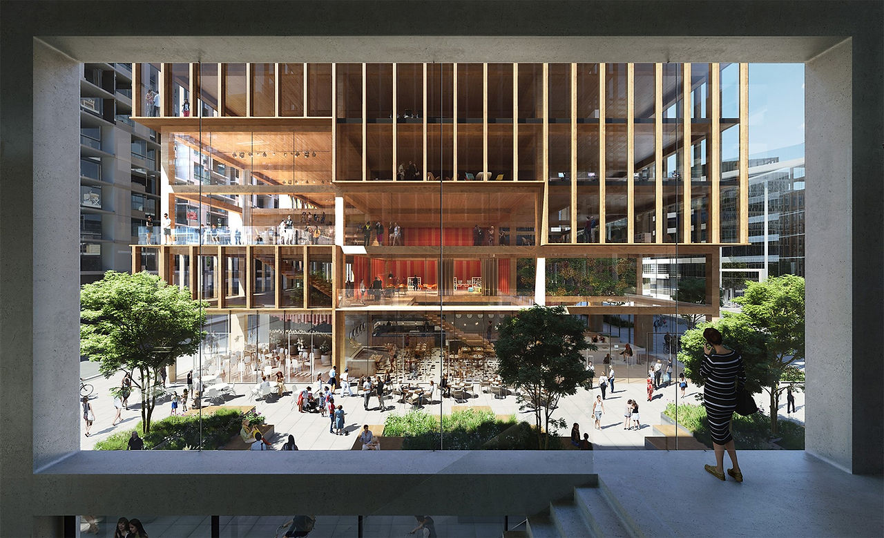 T3 Bayside, a proposed 10-storey timber office building in Toronto. Rendering courtesy 3XN. 