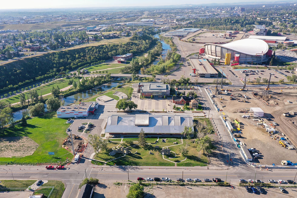 Aerial view of Sam Centre in Calgary taken by a drone.