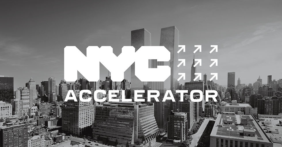 NYC Accelerator logo overlaid on rendering of towers in New York